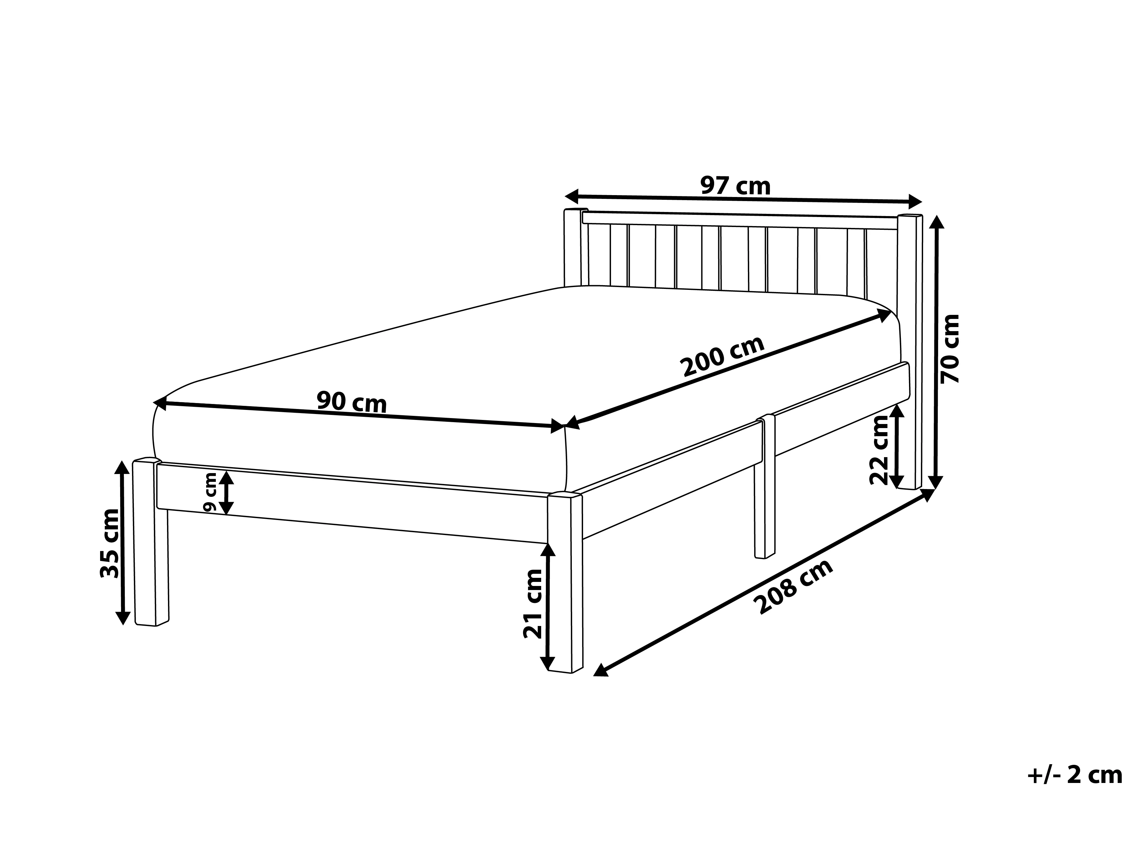 Bed Dennenhout FLORAC 90 x 200 cm Wit