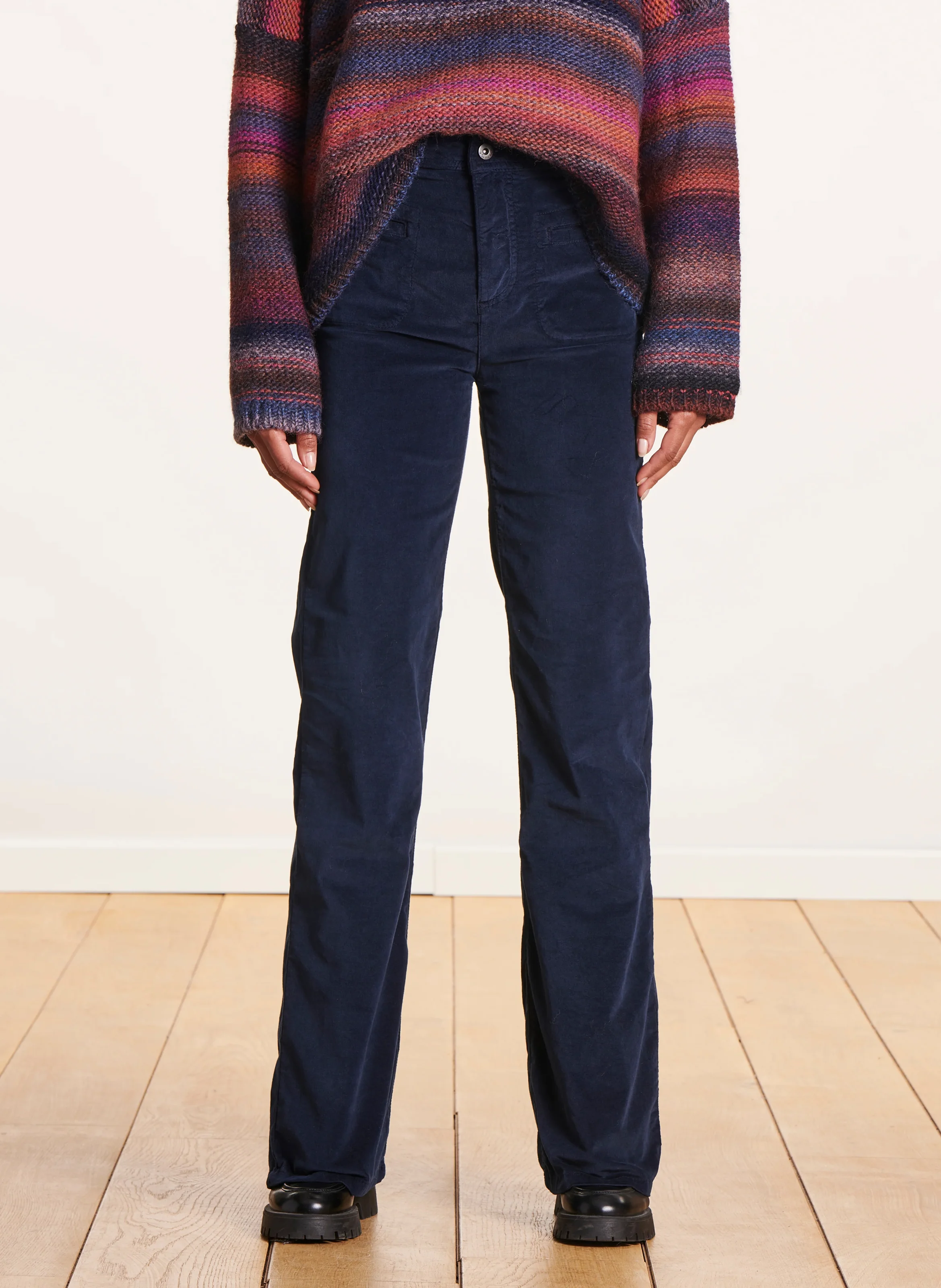 Pantalon boot-cut taille haute en coton bio mélangé | Bleu