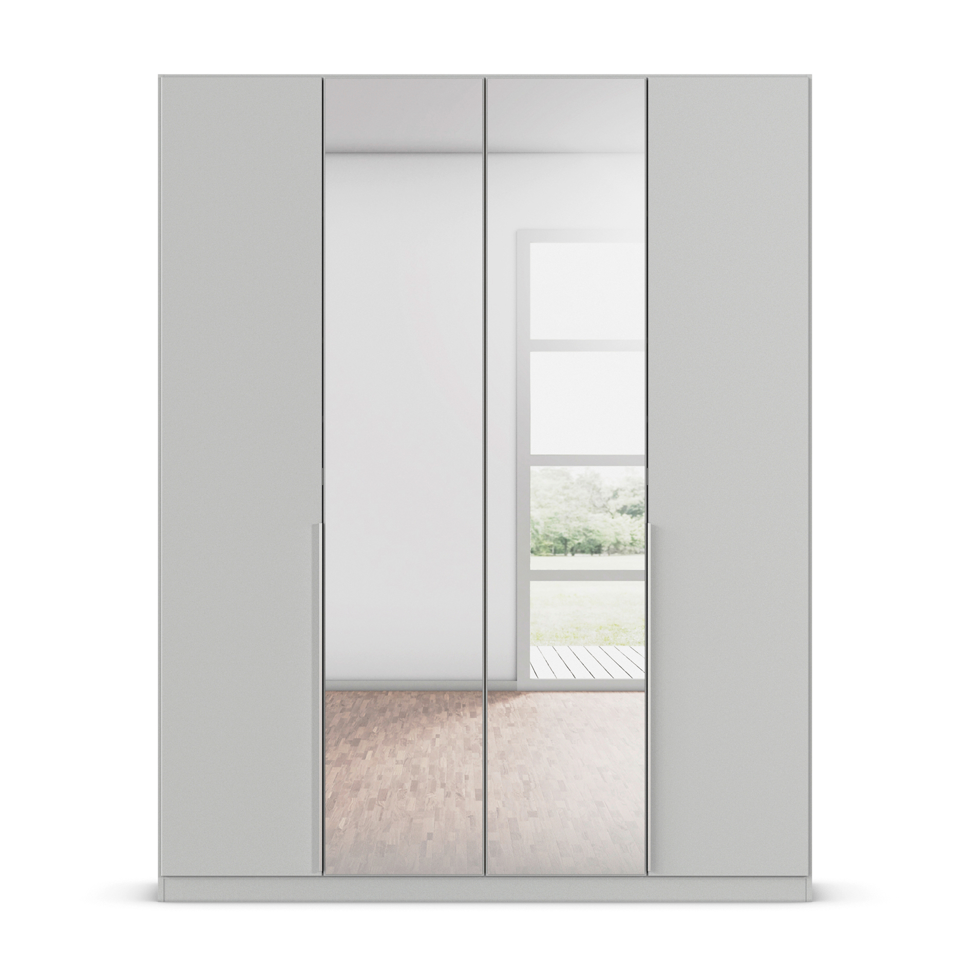 Drehtürenschrank - seidengrau - Kristallglasspiegel - 4-türig - 181x229 cm