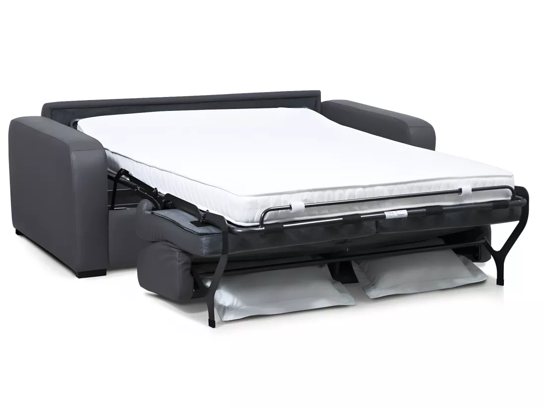 Canapé 3 places convertible express en cuir gris matelas 13 cm BEVIS
