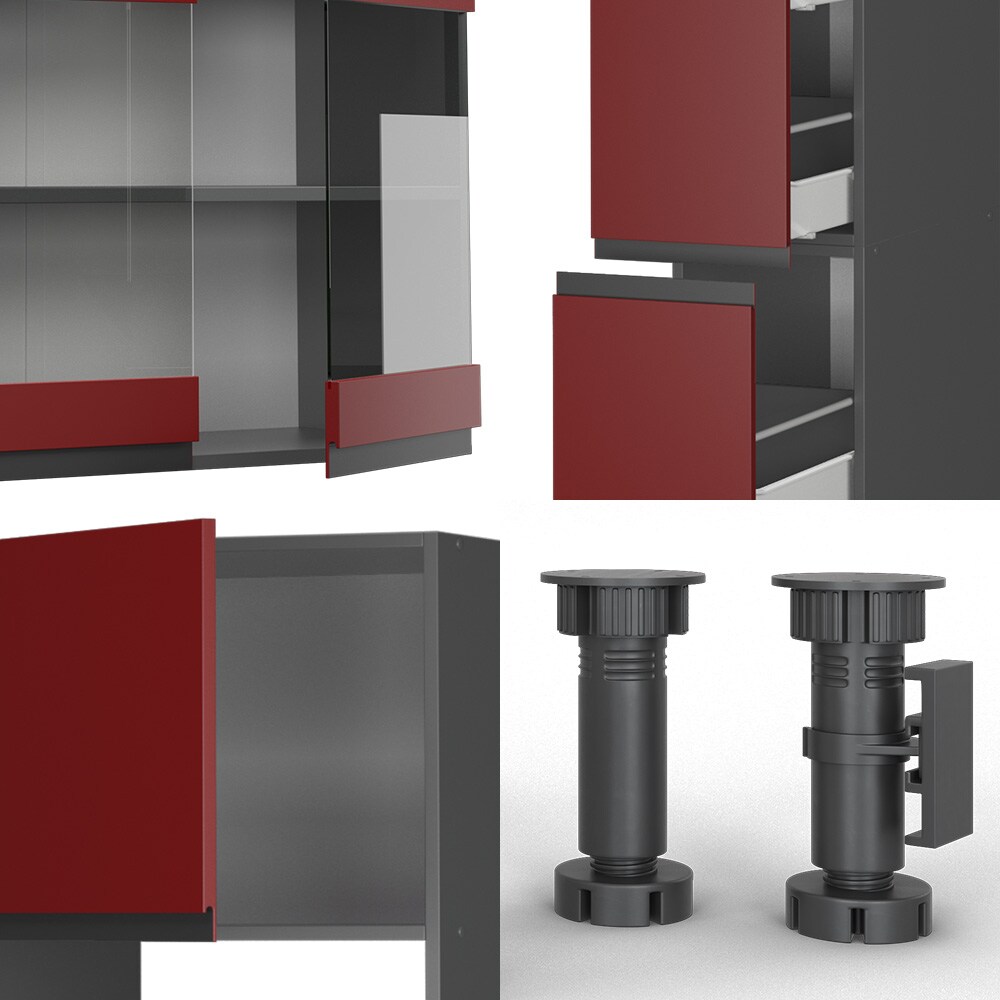 Vicco Küchenzeile Küchenblock Einbauküche R-Line J-Shape Anthrazit Rot 350 cm modern Küchenschränke Küchenmöbel
