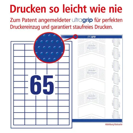 Avery Zweckform 3666-200 Universal-Etiketten,A4 mit ultragrip,38 x 21,2 mm, 220 Bogen/14.300 Etiketten, weiß