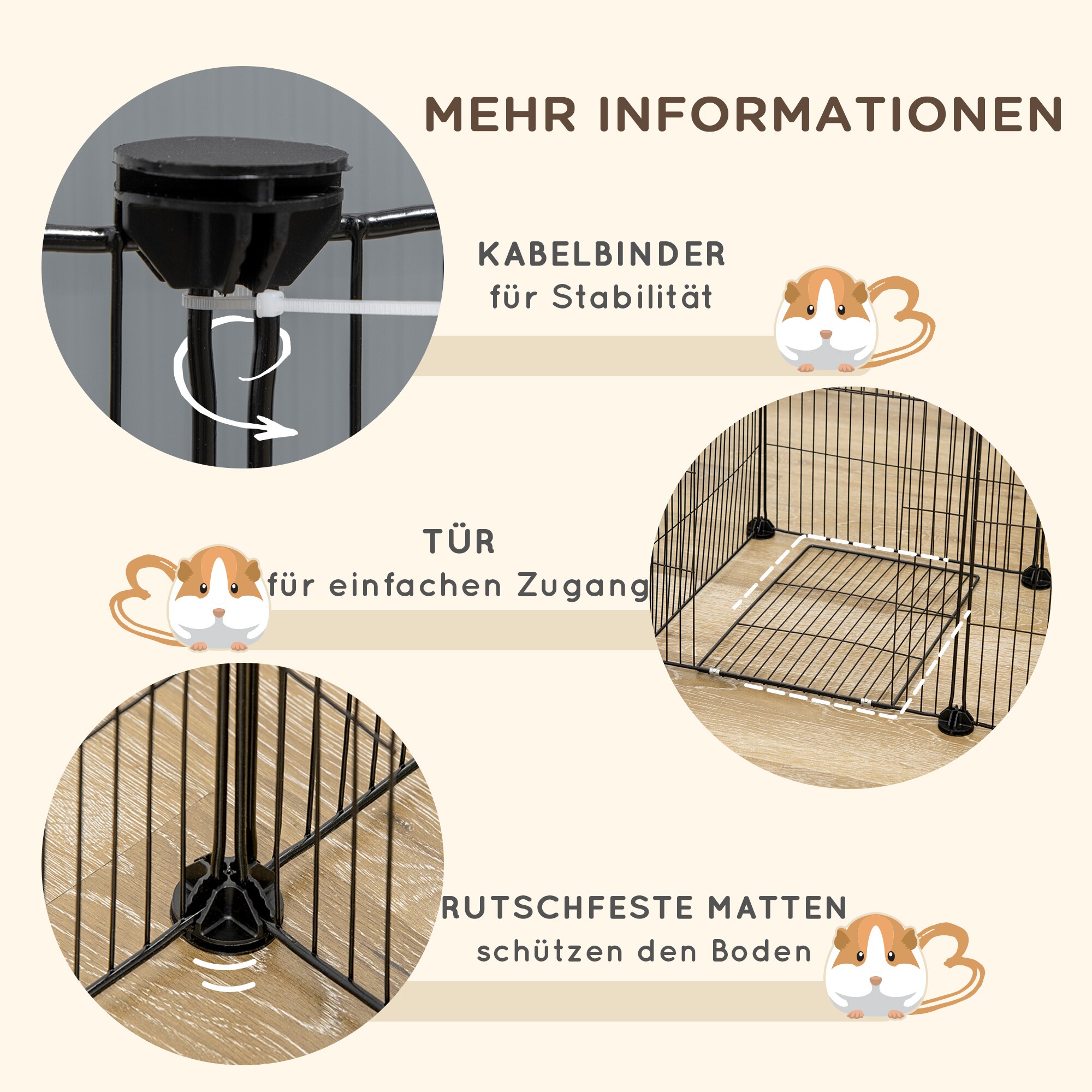 PawHut Kleintierauslauf mit Mesh-Platten schwarz 175L x 70B x 45H cm