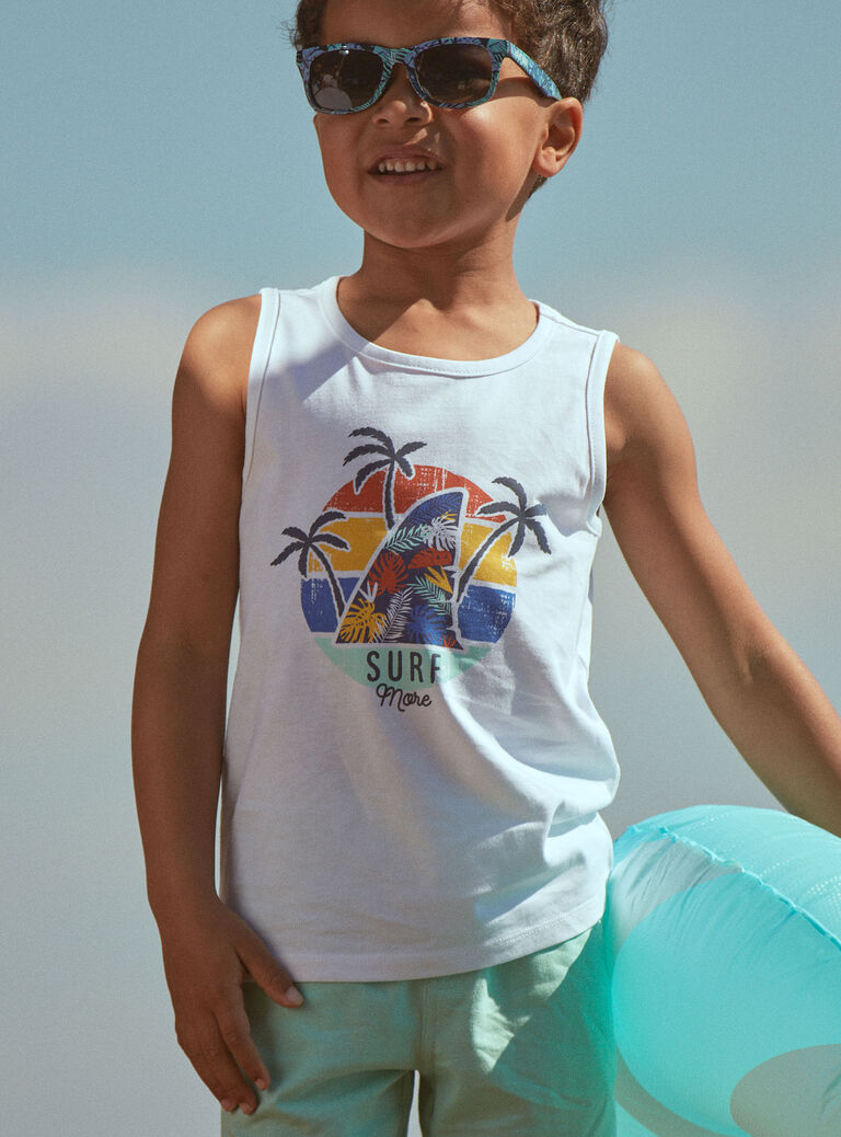 Débardeur et short écru et turquoise en jersey