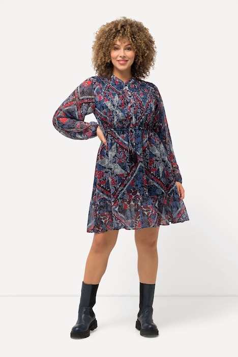 Kleid, Paisleymuster, Tunika-Ausschnitt, Langarm