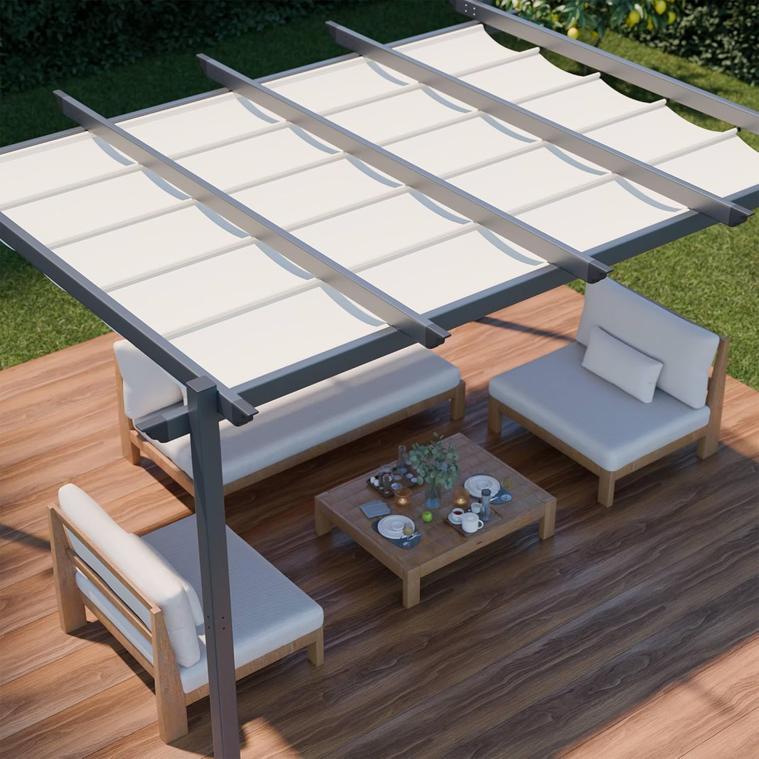 Alice's Garden - Aluminium Pergola - 3 x 4 m - Stoff Beige - Ideale Pergola für Ihre Terrasse, verschiebbarer Stoff, Aluminiumstruktur - Isla