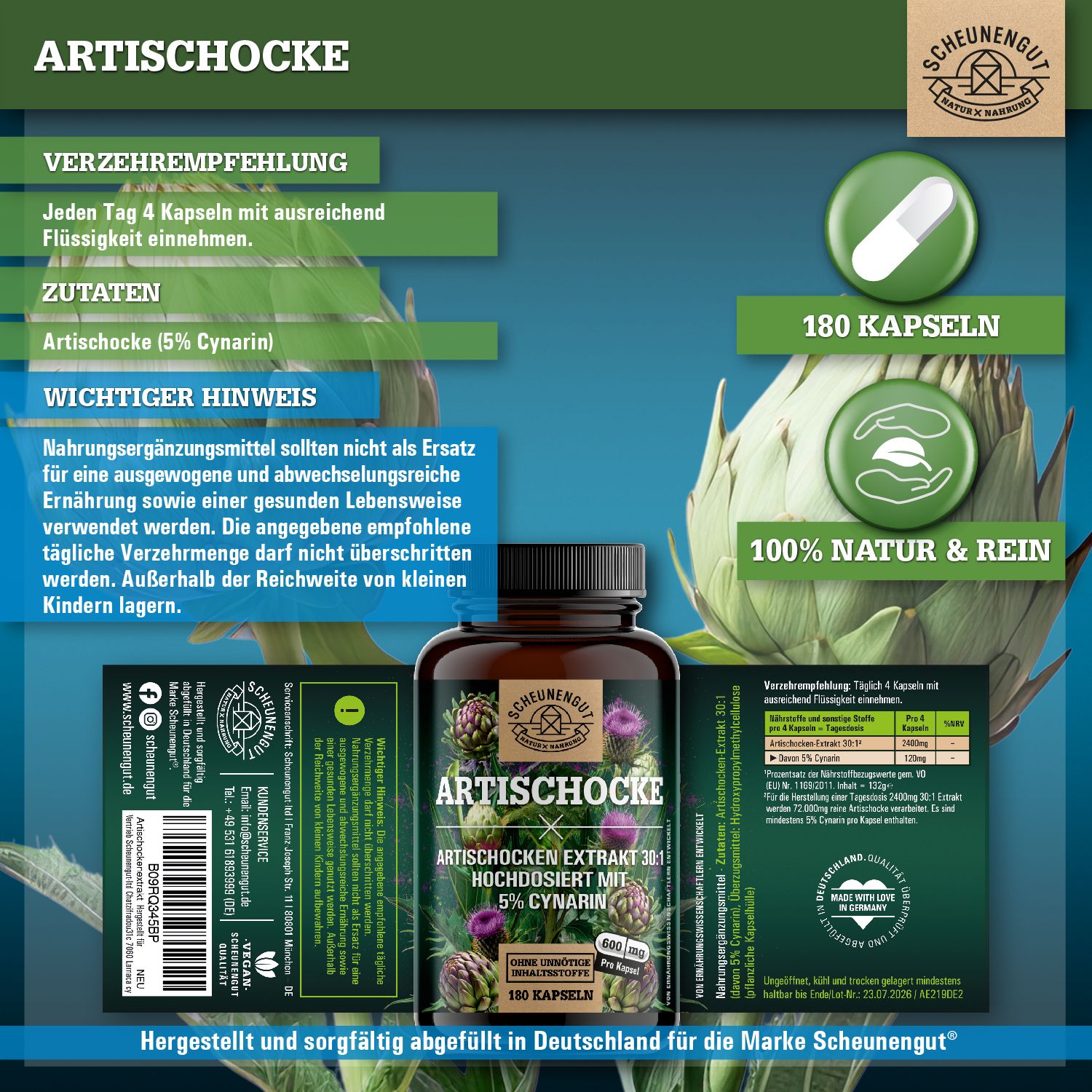 Scheunengut® Artischocken Extrakt 30:1 | Hochdosiert mit mindestens 30mg Bitterstoffen | 100% rein