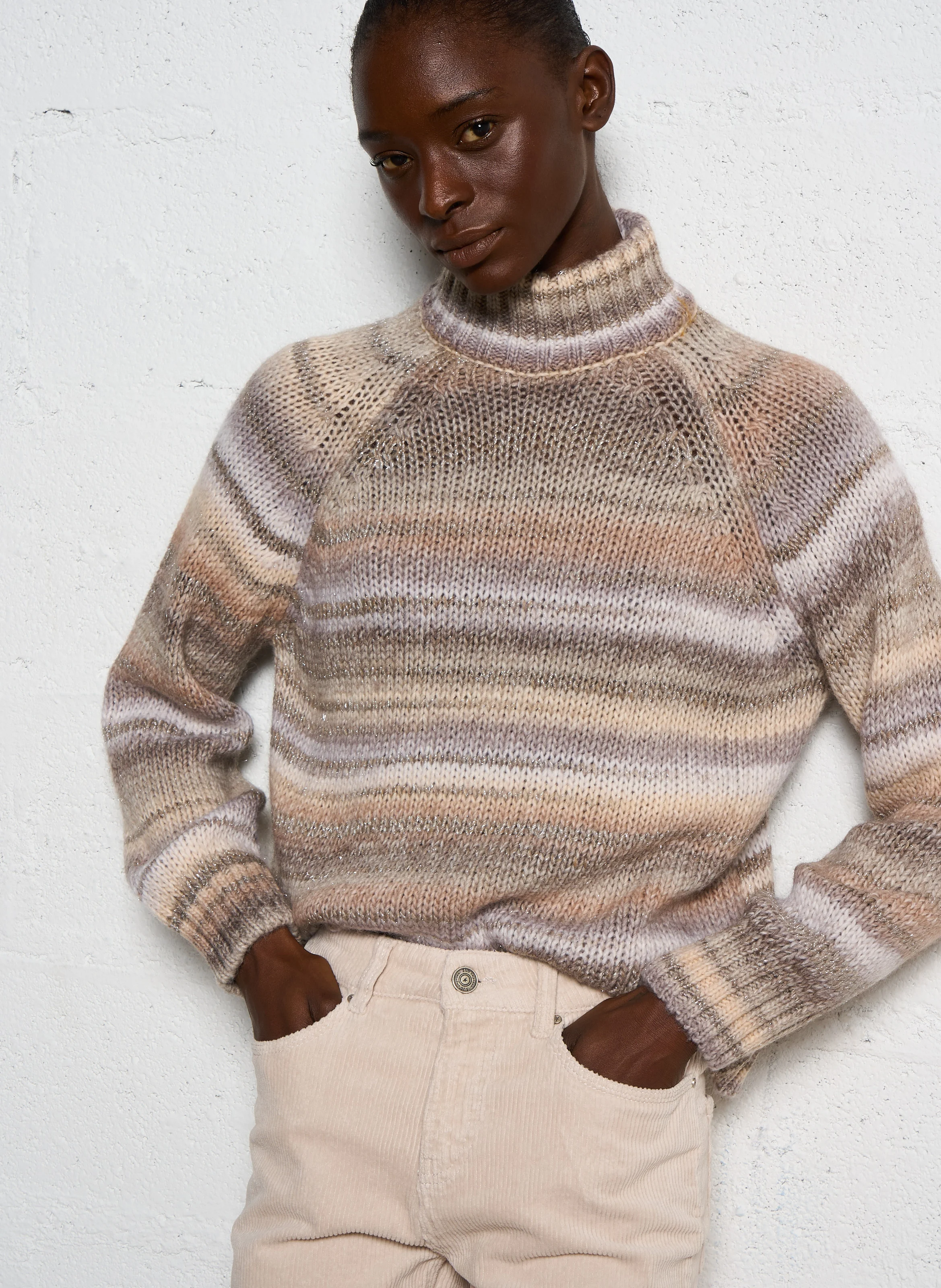 MILOU - Pull col montant rayé | Blanc
