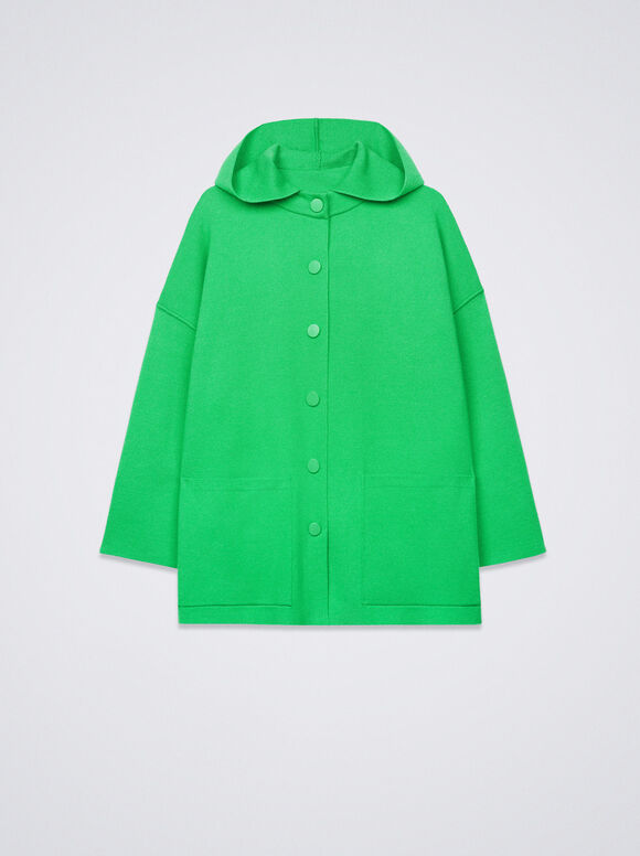 Poncho de tricô com capuz - Verde