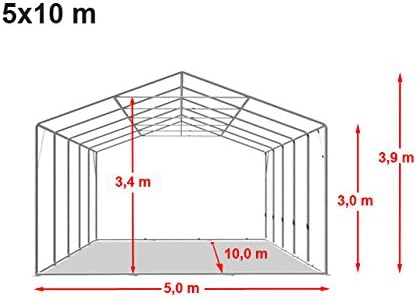 TOOLPORT Lagerzelt Industriezelt 5x10 m Zelthalle mit 3m Seitenhöhe PVC Plane 850 N grau wasserdicht Ganzjahreszelt mit Schiebetor