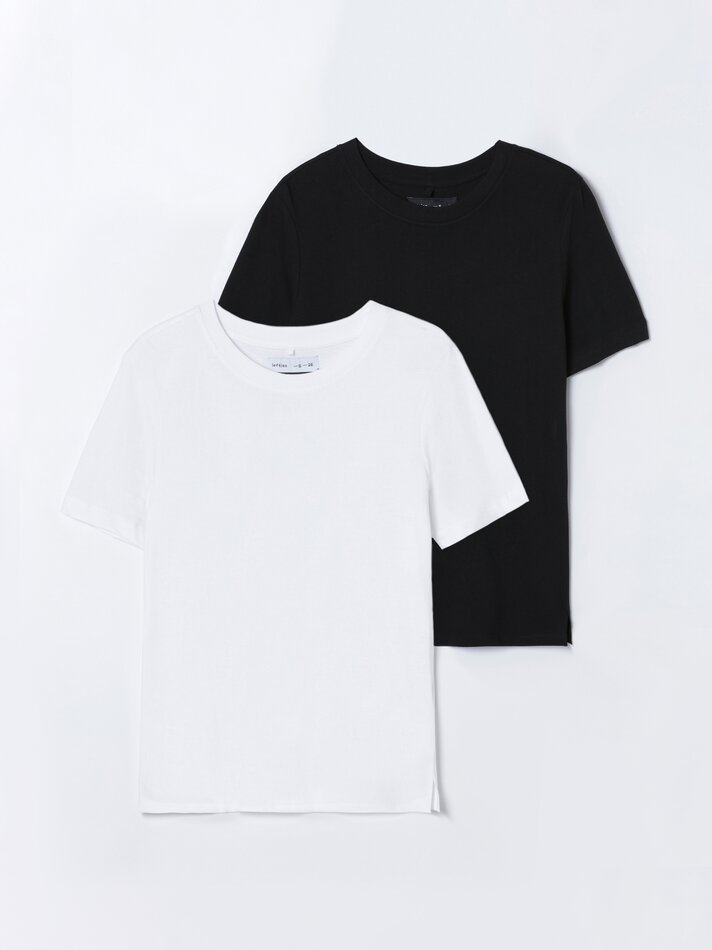 Pacote com 2 camisetas básicas de gola redonda - Brancas