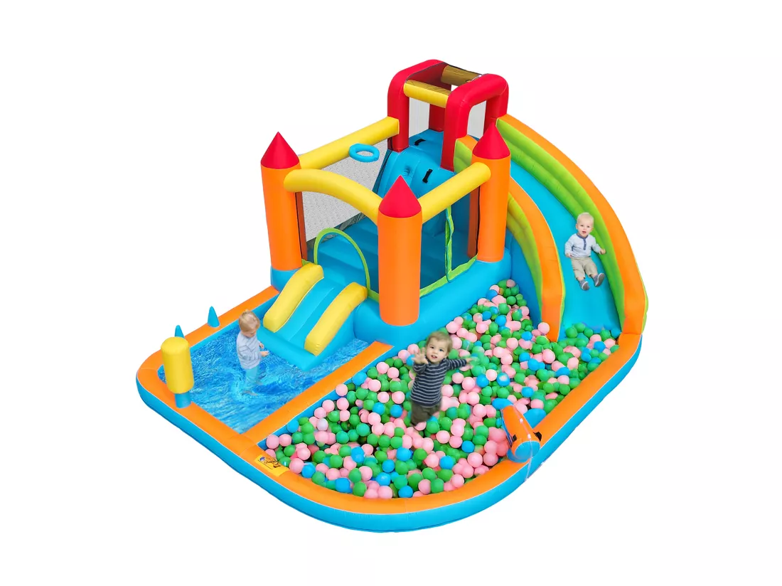 Château gonflable piscine 8 en 1 pour enfants - 460 x 343 x 190cm - en oxford - avec souffleur - orange