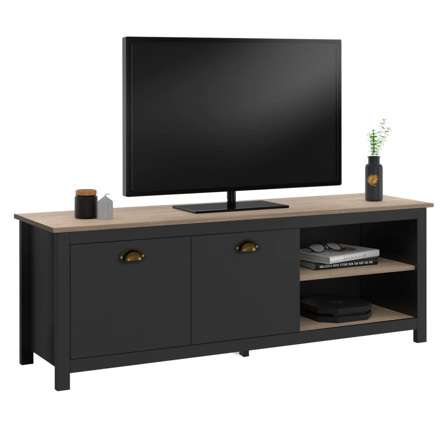 Meuble TV 140 cm campagne ISIS bois et noir