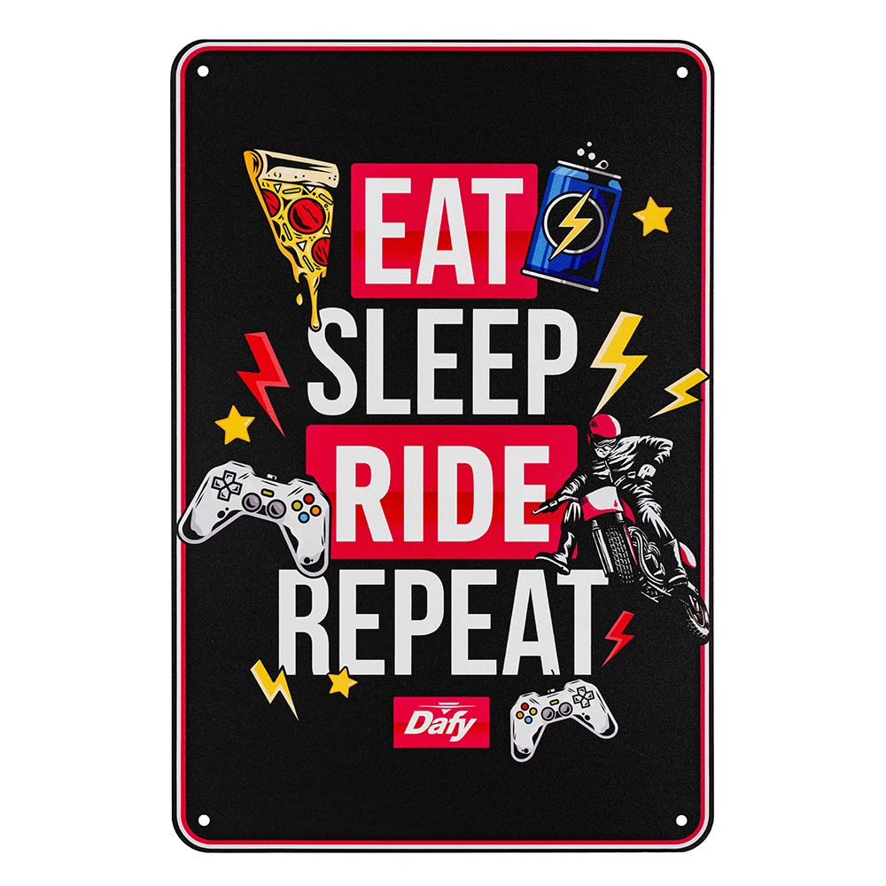 Dafy Moto - Plaque Vintage Eat Sleep Noir / Blanc / Rouge