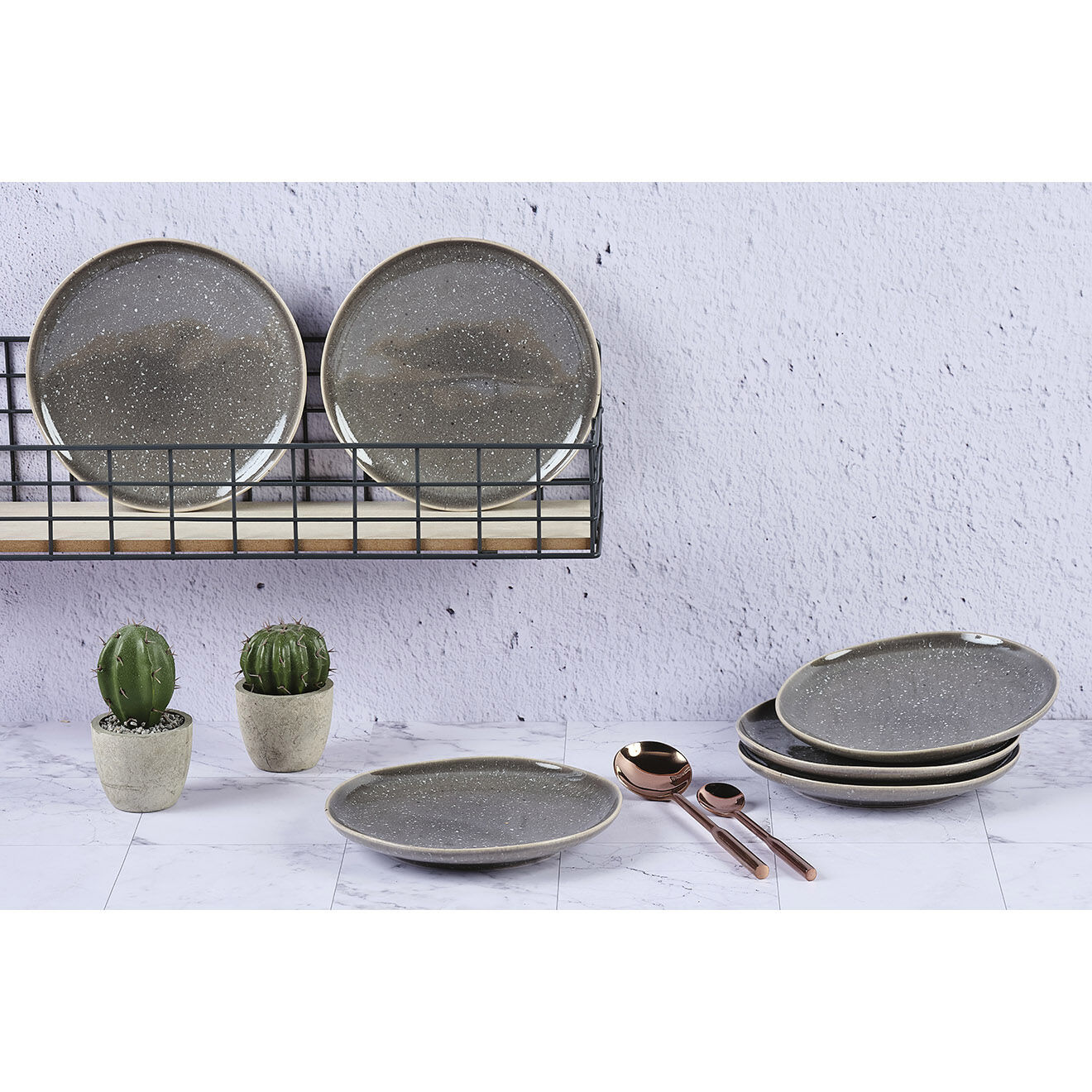 Bjorn 6 Assiettes en Grès dessert Stellar gris/anthracite - D.22 cm