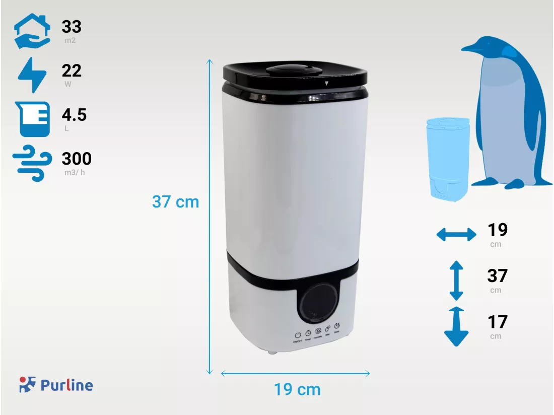 Humidificateur à ultrasons pour 33 m²