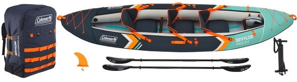 Coleman aufblasbares Kajak Kit Sevylor Maui 2 1 für 2 Erwachsene und 1 Kind inkl. 2 Paddel / wasserdichte Tasche / Getränkehalter / Luftpumpe