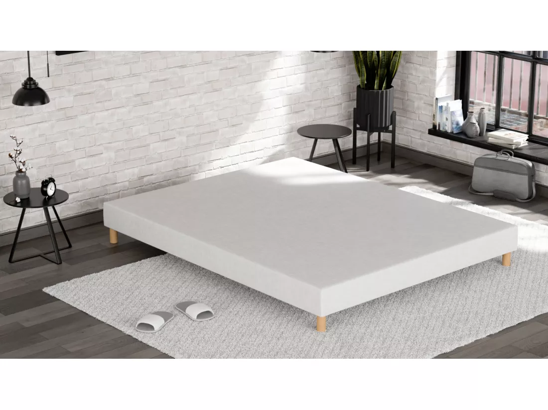 Sommier Tapissier 160x200 - Bois de Pin Renforcé - Hêtre Massif - Blanc - Structure Solide de Qualité - Anti-bruit - Confortable et Résistant - Douce Lune