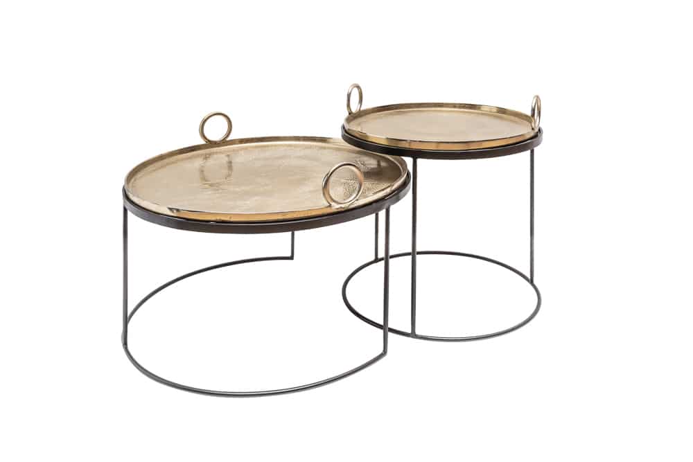 2er Set Runde Couchtische ELEMENTS 65cm gold schwarz Metall Tabletttisch Beistelltisch