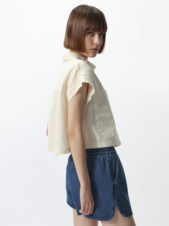 Camisa cropped de linho - Natural