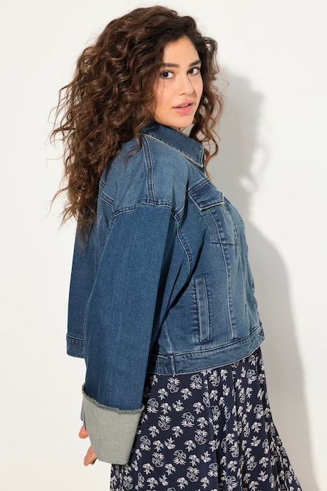 Jeansjacke, Fransen, Hemdkragen, breiter Ärmelumschlag