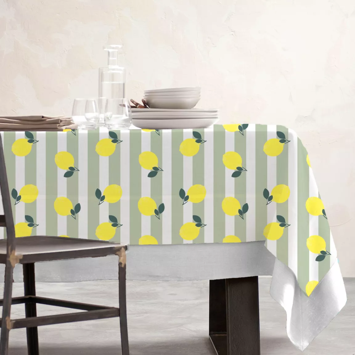 Nappe rectangulaire coton enduit (150 x 250 cm) Antibes Verte