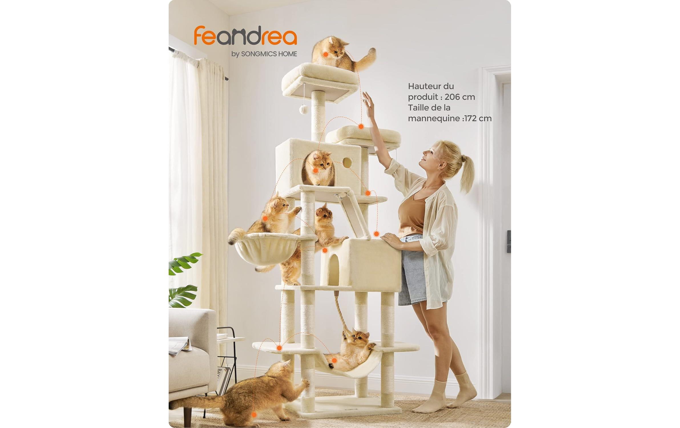 Kratzbaum sandbeige 60 x 50 x 206 cm<br>Katzenmöbel
