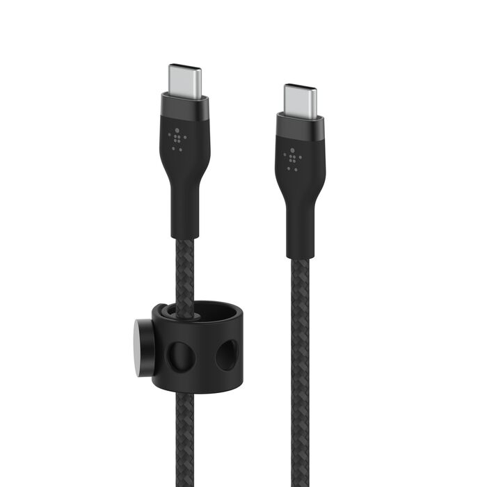 (1m) 60W BoostCharge Pro Flex USB C auf USB C Ladekabel Nylon Datenkabel Power Delivery mit Kabel Organizer (CAB011bt1MBK) - Schwarz