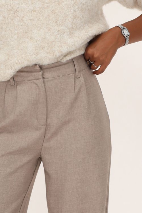 Taupe pantalon wide leg met blinde knoop