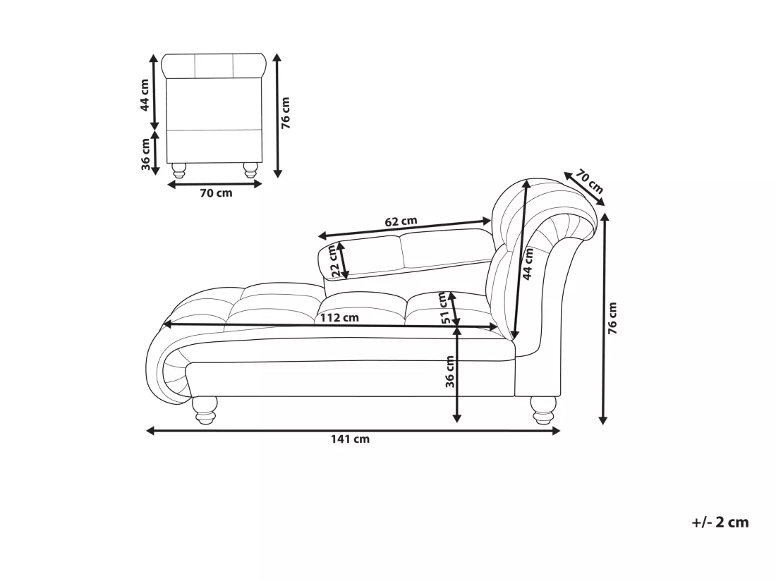 Chaise longue côté droit en velours gris clair LORMONT