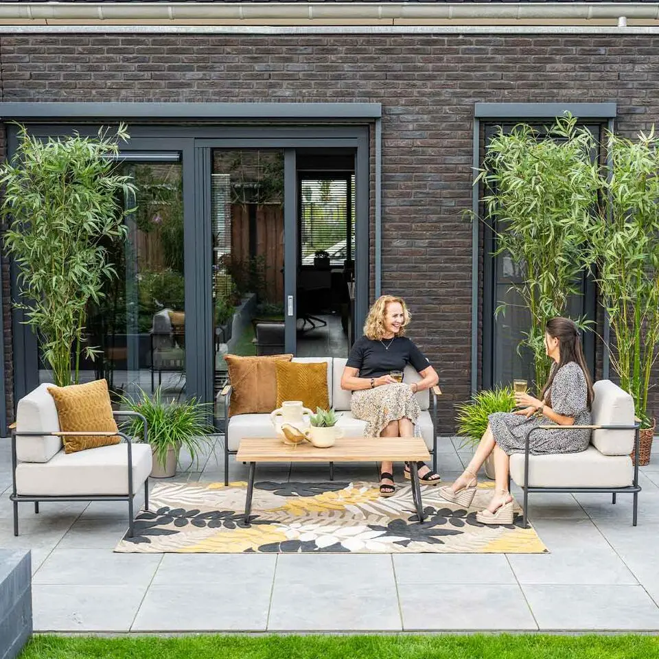 Lisboa loungeset - 4-delig - carbon black - teak look
