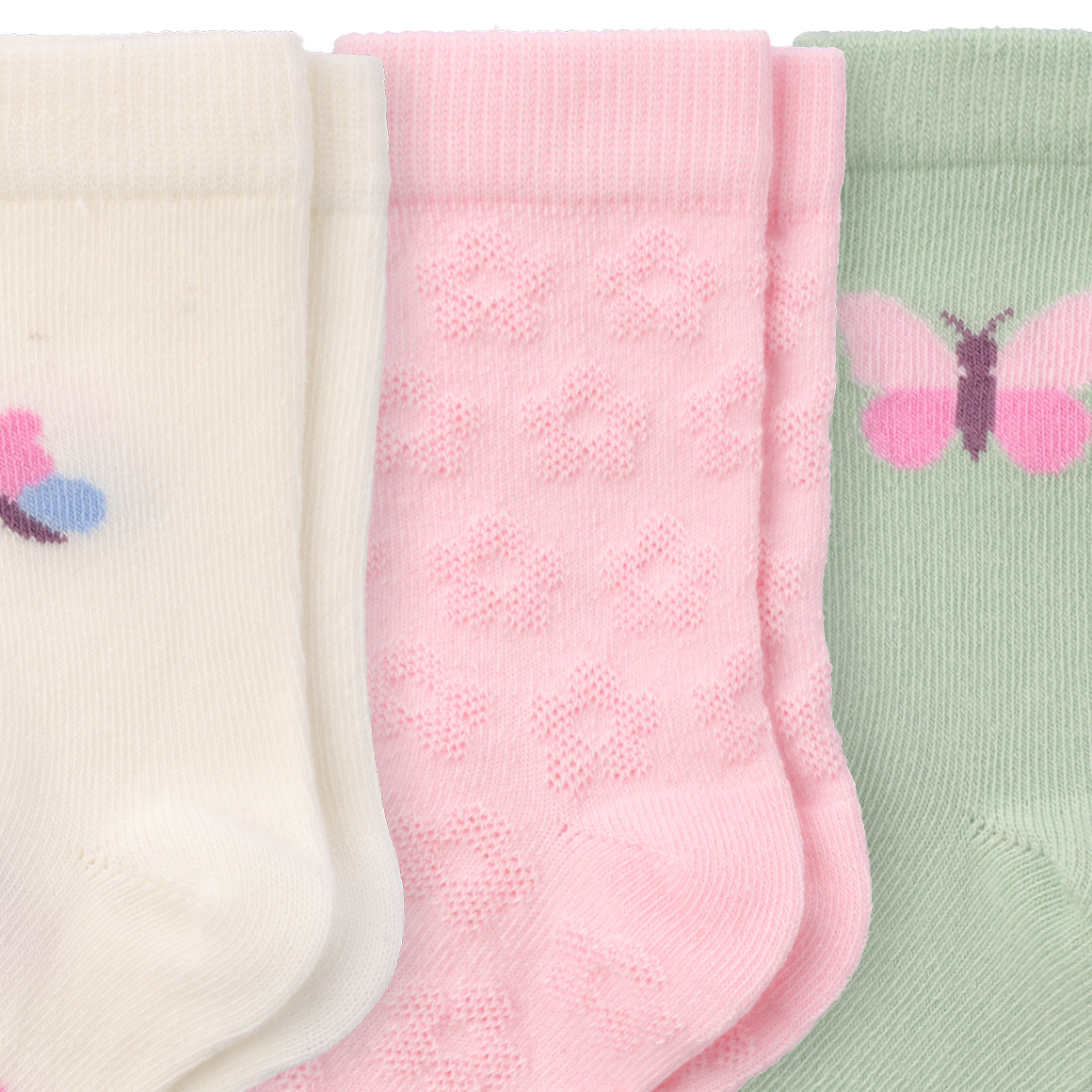 Topomini 3 Paar Baby Socken in verschiedenen Dessins weiss / hellgrün / rosa