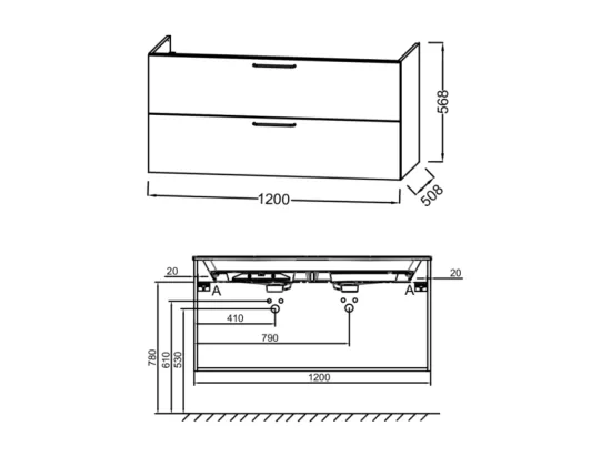 Meuble double vasque 120 cm JACOB DELAFON Odéon Rive Gauche vert olivier