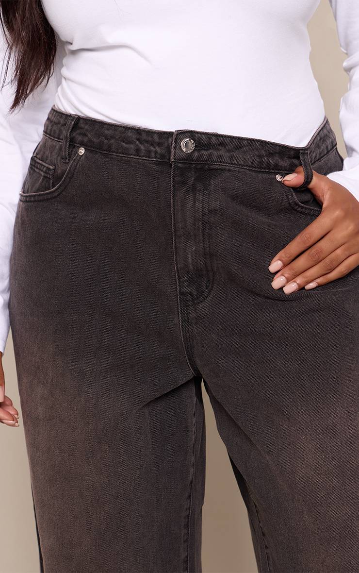 Noir Délavé Jean Large Taille Haute Délavé Grande Taille