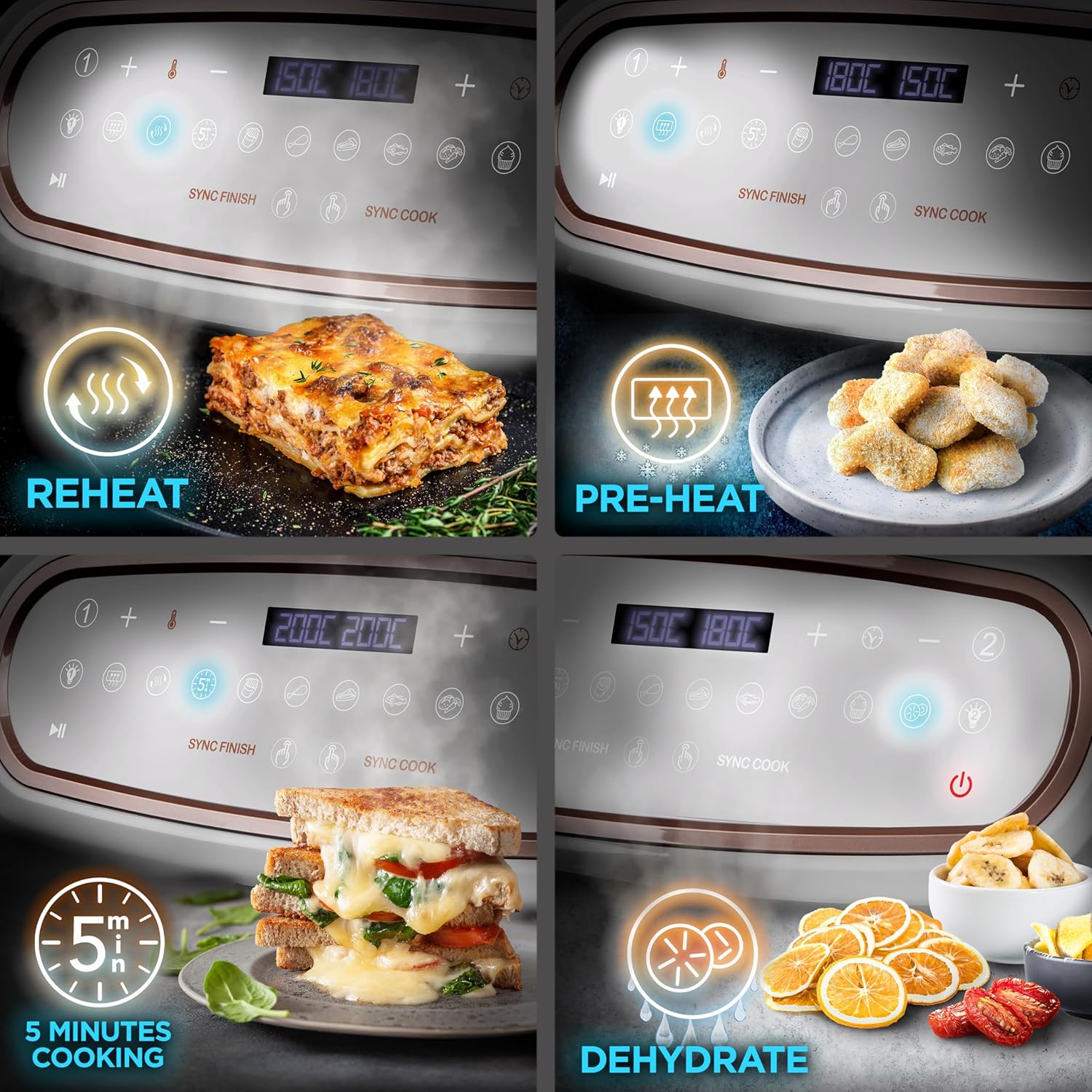 Duronic AF34 WE XXL Heißluftfritteuse – 10L Airfryer mit 2 Kammern, Doppel-Fritteuse ohne Öl, HLF Air Fryer für fettfreies Garen von Pommes, Fleisch & mehr – Friteuse mit großem Volumen