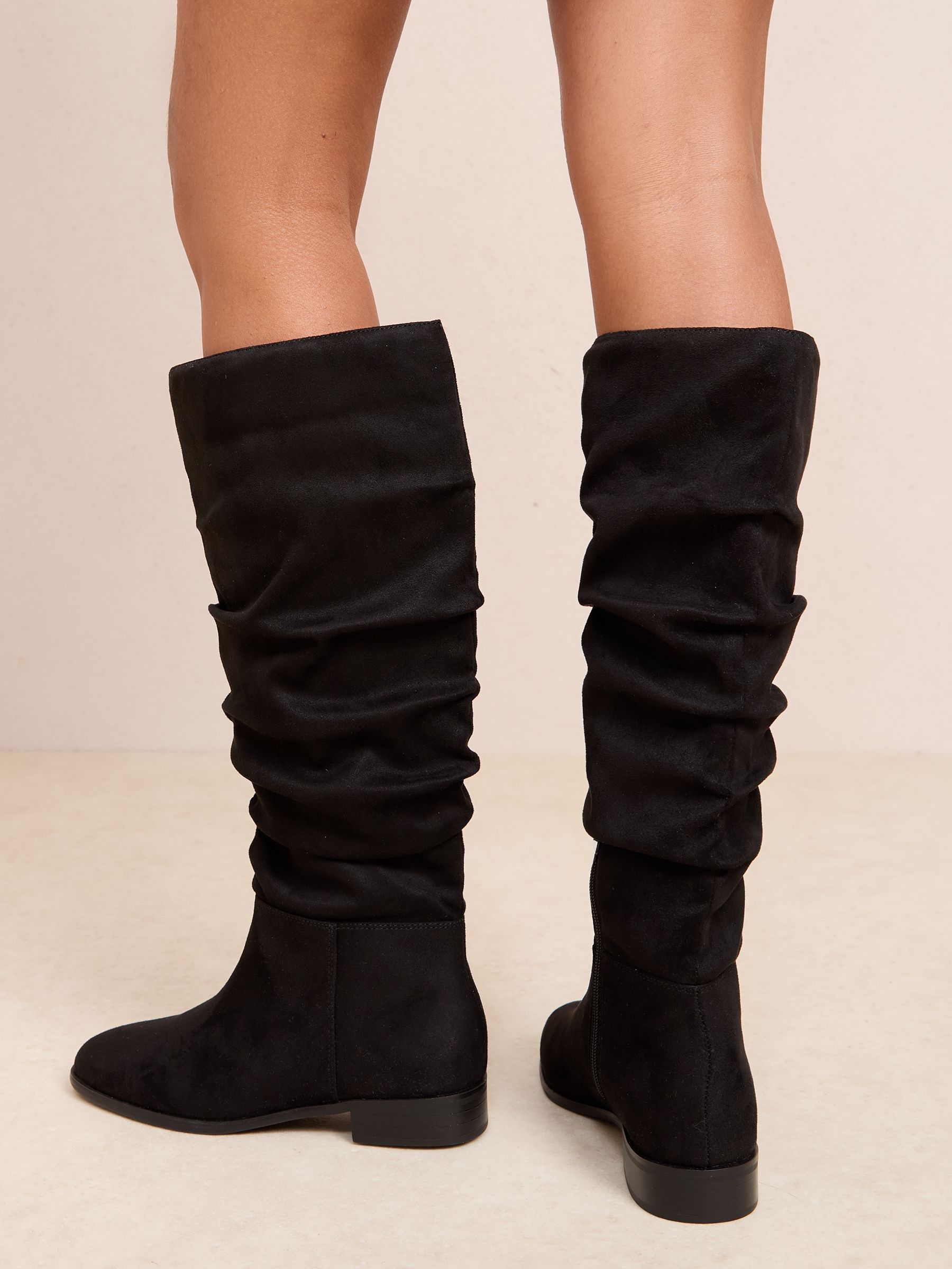 Friends Like These Flat Ruched Faux Suede Knee High Long Casual Boots