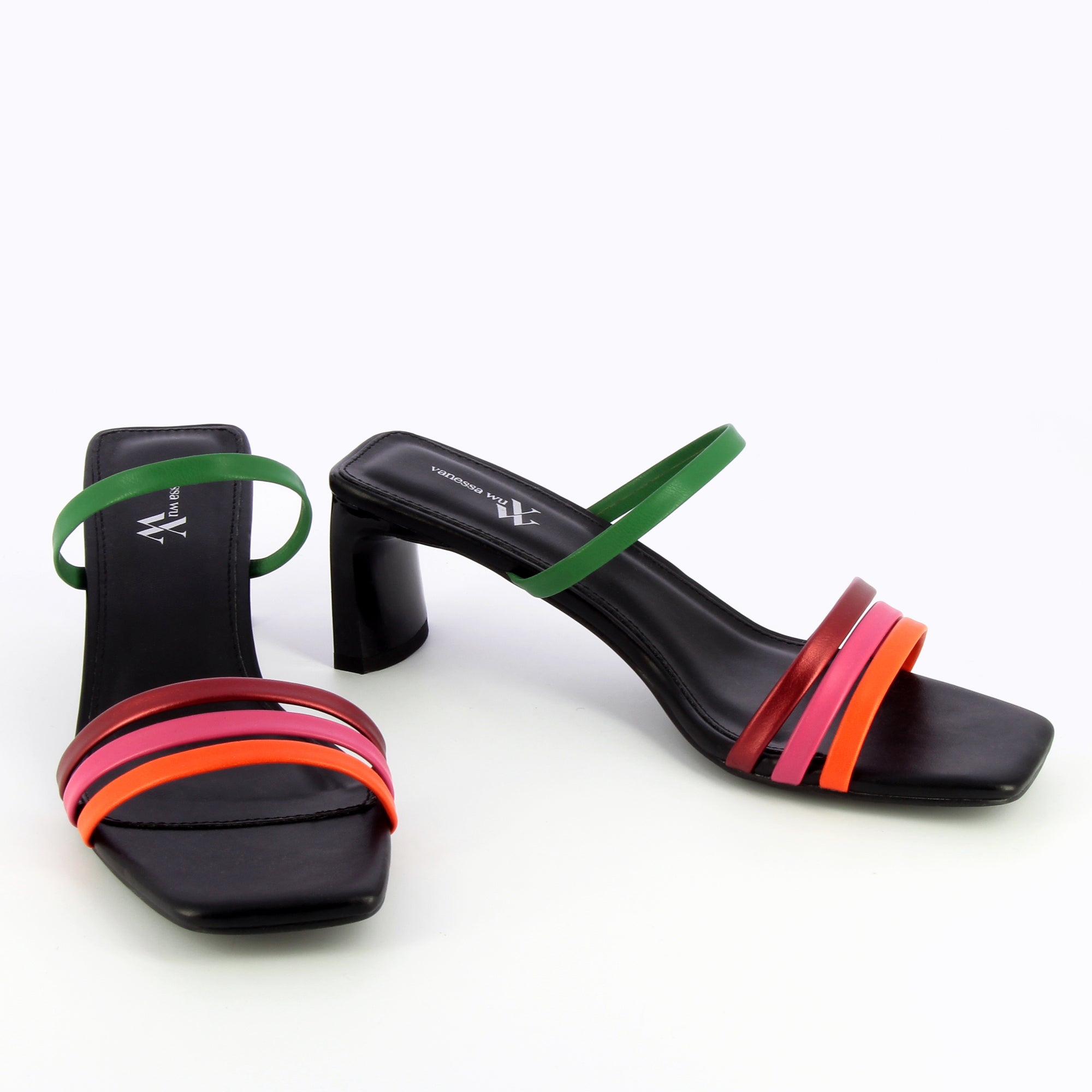 Sandales à talon, Compensées-Mules Gaëtane noires à brides multicolores