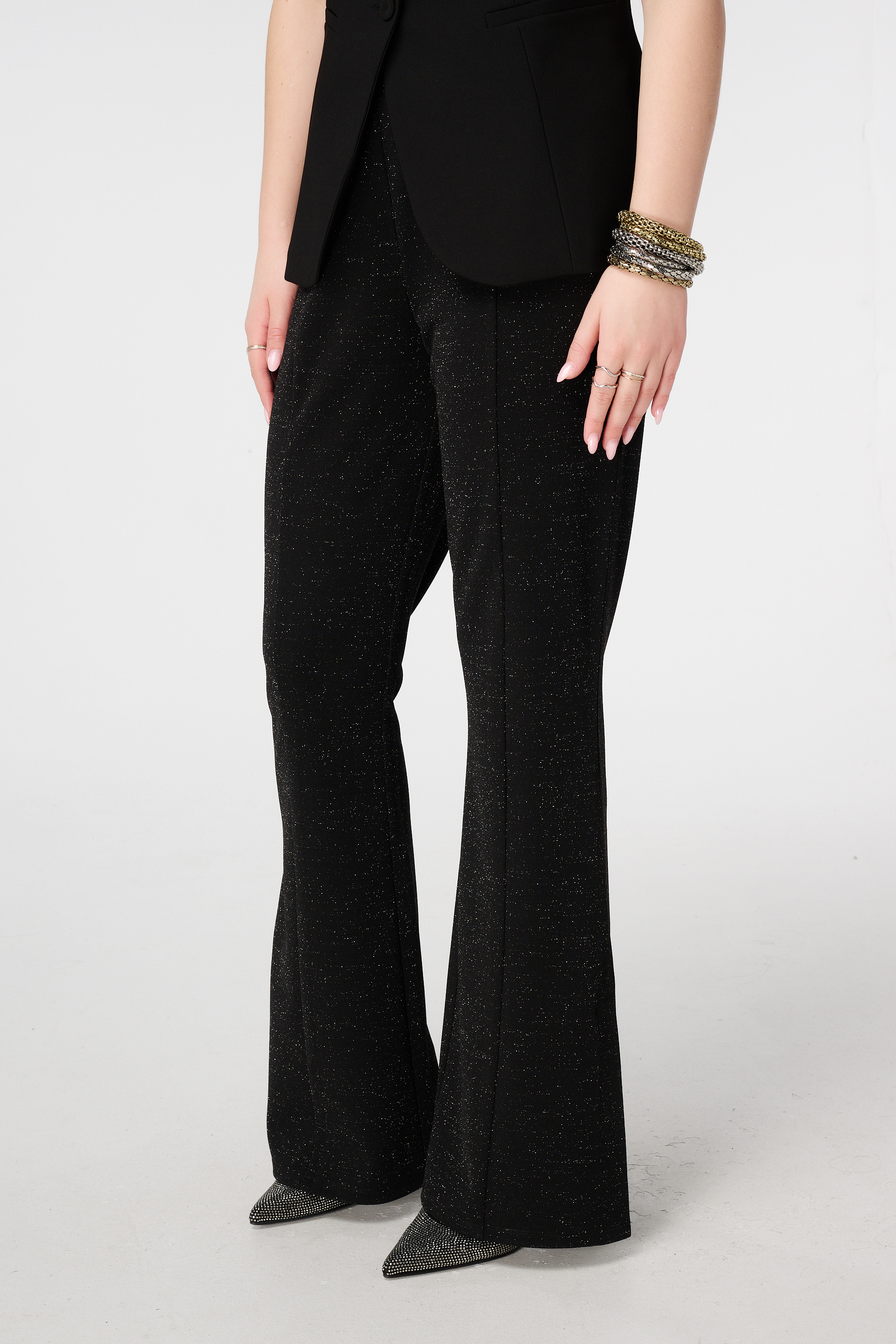 Flared tregging met glitter Zwart