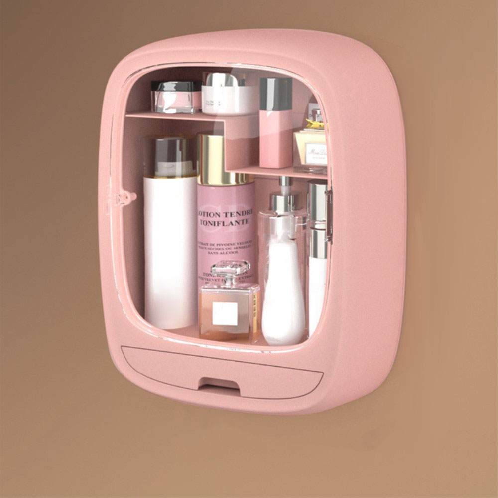 (32x25x10cm) Kosmetik Make Up Organizer Wand Aufbewahrungsbox mit Tür - Weiss