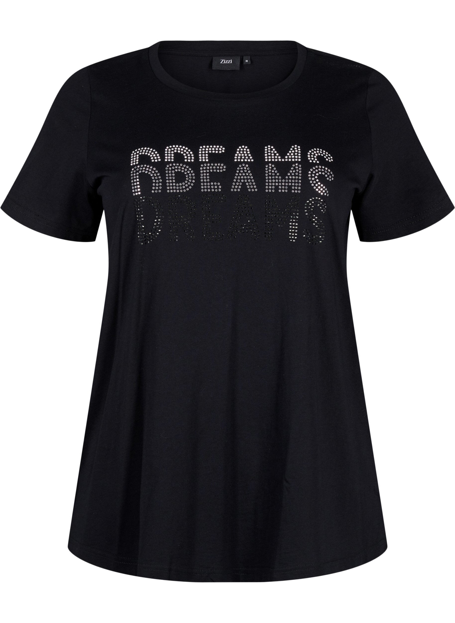 Bomulds t-shirt med rhinesten motiv