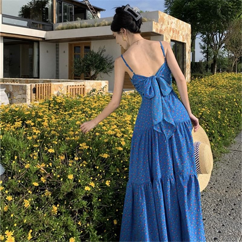 Egsy - Spaghettibandjes bloemen maxi A-lijn zomerjurk