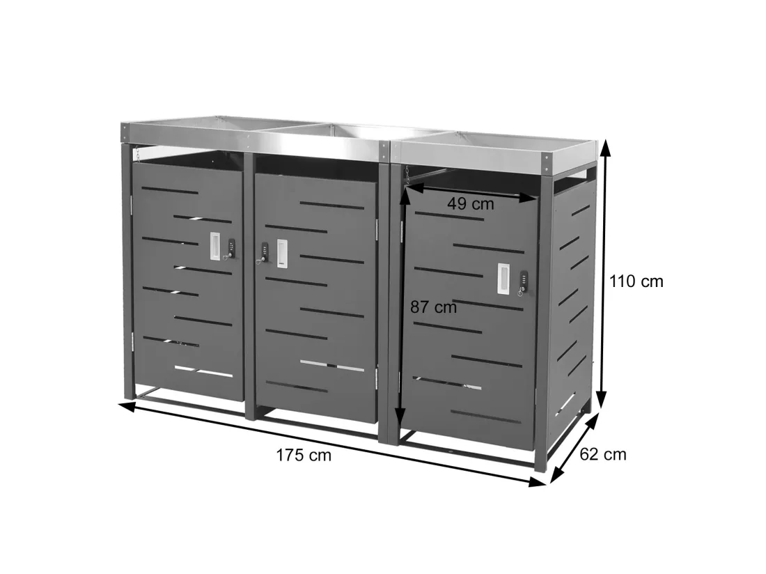 Cache-poubelle pour 3 poubelles MCW-H40b