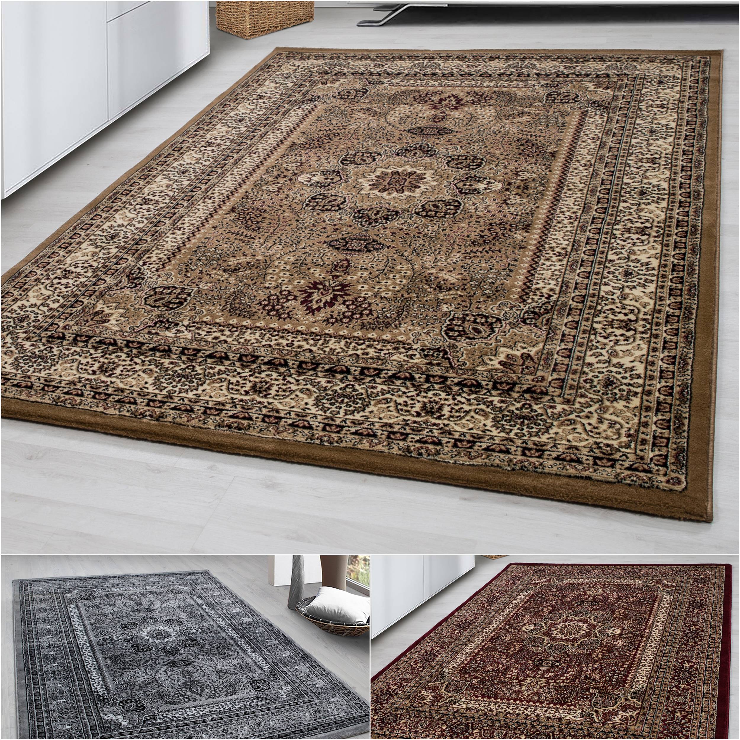 Orientalischer Kurzflor Teppich: Traditioneller Orientteppich im floralen Ornamentstil – Rechteckiger Blickfang für Ihr Zuhause, Pflegeleicht und stilvoll im Wohnzimmer