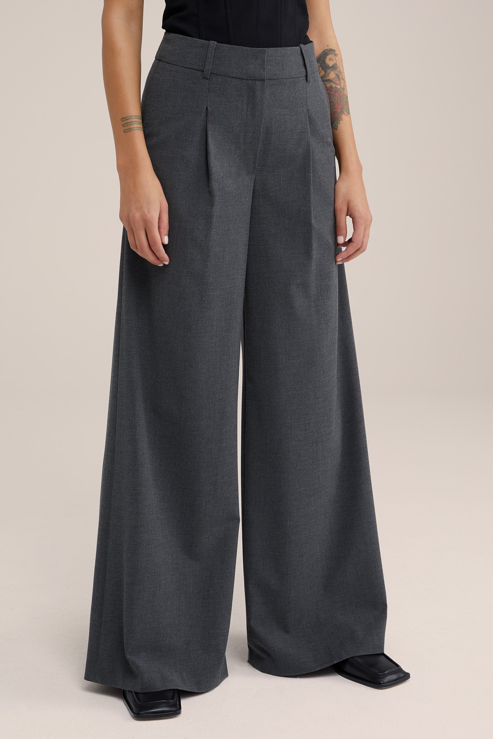 wide leg pantalon WE Studio Donkergrijs