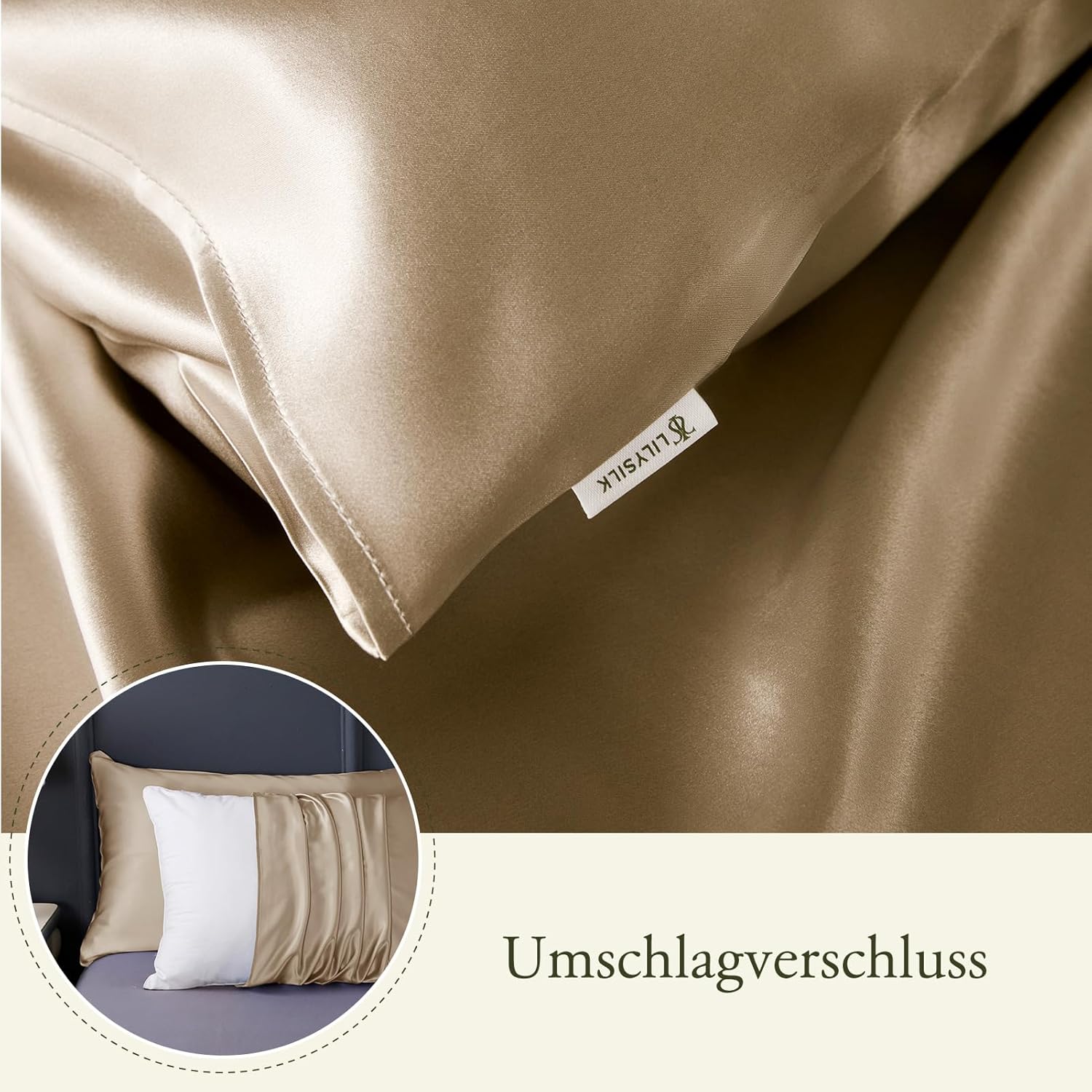 LilySilk 100% Maulbeere Seide Bettwäsche-Set 2 teilig Bettbezug 135x200cm Kissenbezug 80x80cm Unifarben 19 Momme Hypoallergen Super weich und atmungsaktiv,Taupe