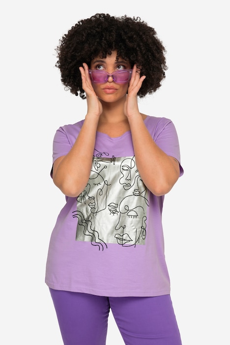 T-Shirt, Gesichter-Motiv, Rundhals, Halbarm