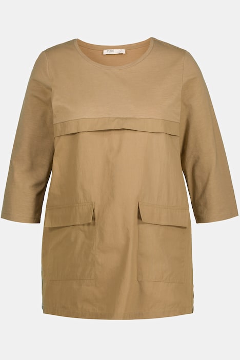Shirt, Taschen, Rundhals, 3/4-Arm, Biobaumwolle