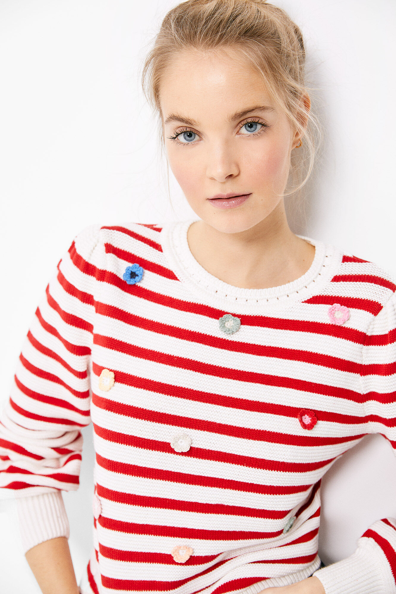 Suéter floral de crochê em algodão - Vermelho