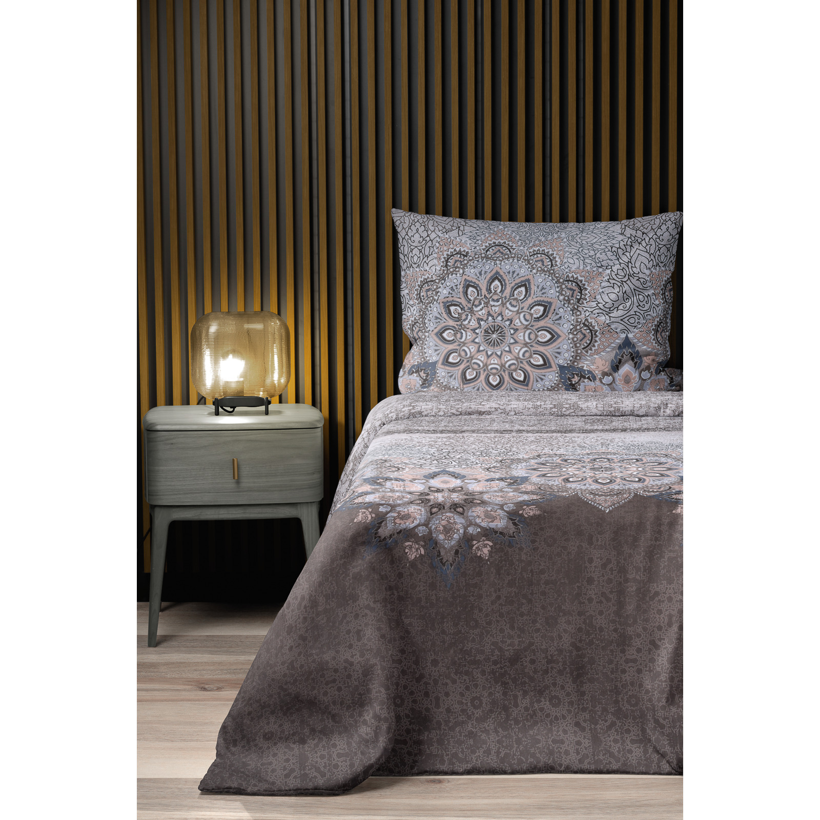 Bettwäsche Renforcé Mandala grau 200x210 2x65x65 Bettanzug Fra