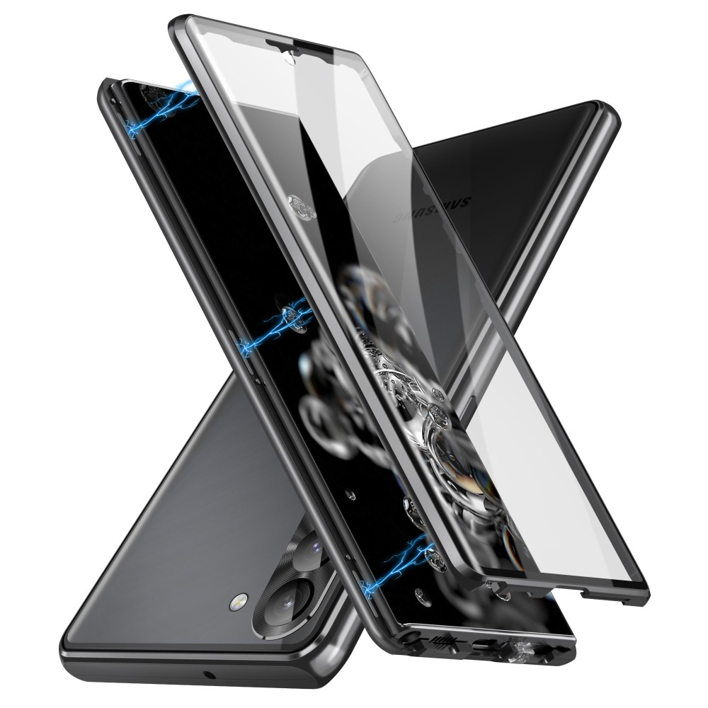 Samsung Galaxy S24 Magnetische Alu Schutzhülle mit Panzer Glas Backcover   Display- / Kameraglasschutz (Verschlussmechanismus) - Schwarz